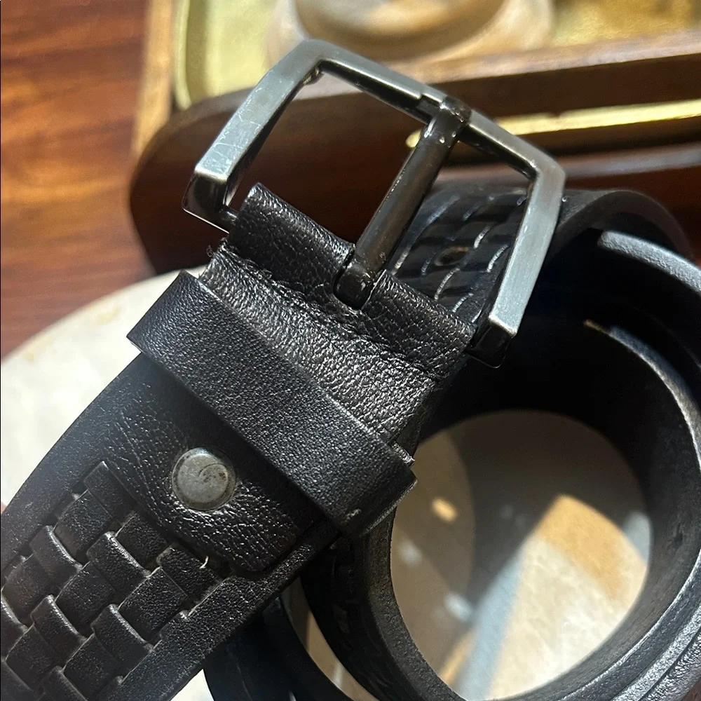 Men's Black Woven Leather Belt